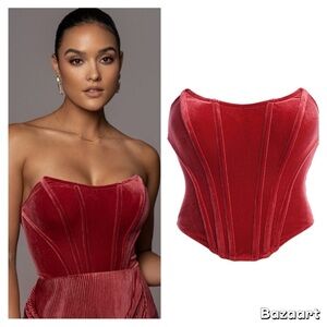 NEW JLUXLABEL Barberry City Lights Velvet Corset Top in Berry